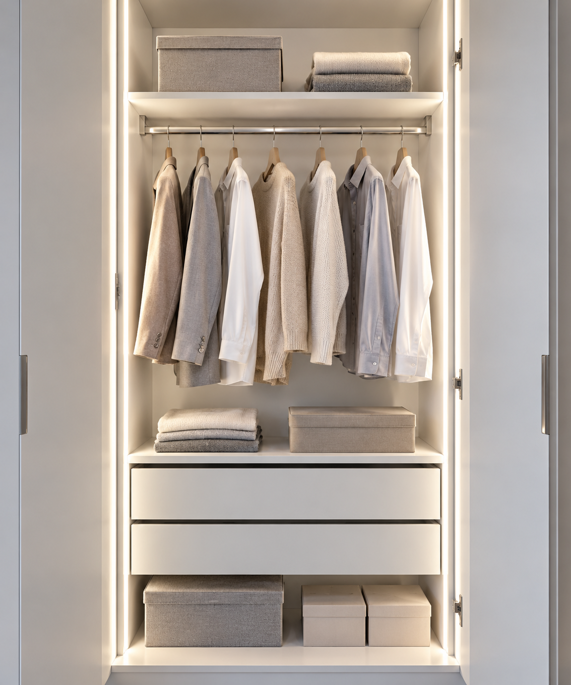Illustration of LED lighting inside a white wardrobe