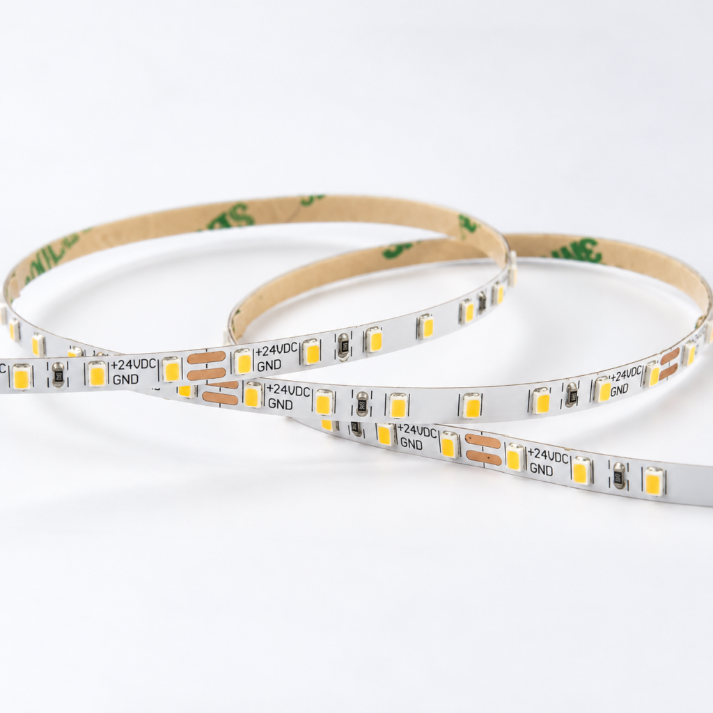 SMD LED strip showing individual LED packages and solder contacts